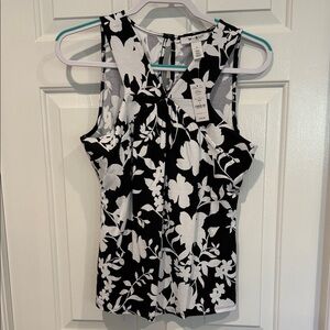 White House Black Market Black and White Floral Blouse